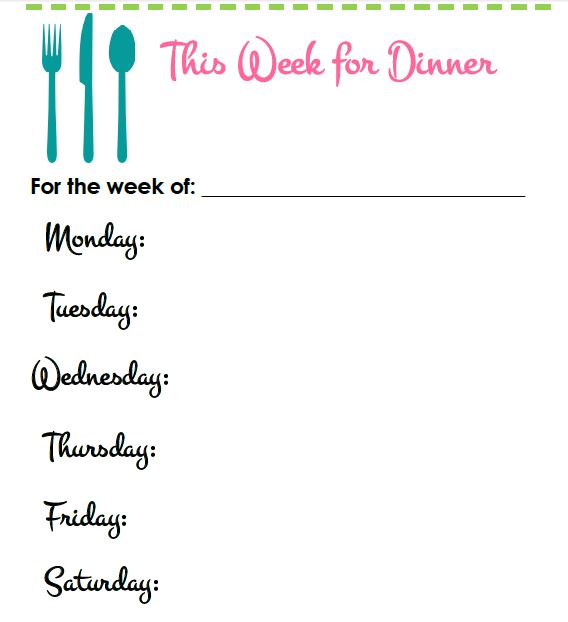 weekly dinner menu