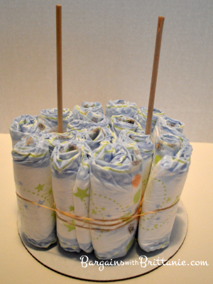 wooden dowels in diaper cake