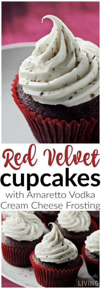 red velvet cupcakes with amaretto vodka frosting