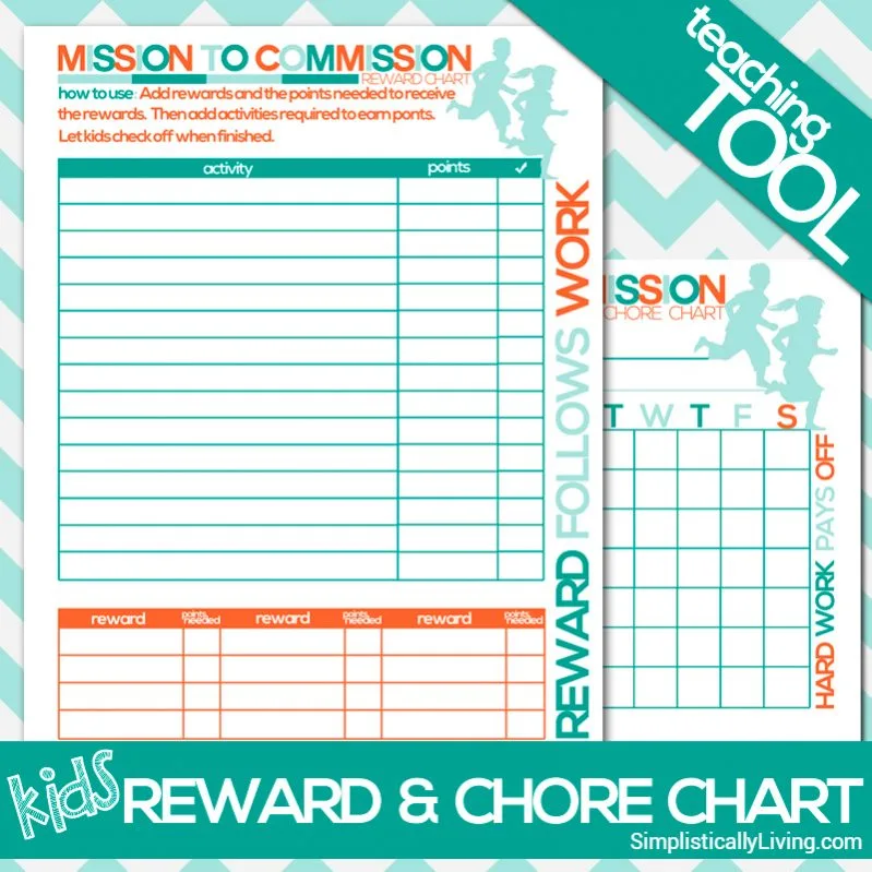 Teaching Kids Responsibility through a commission based rewards system (Based off Dave Ramsey Principles). Includes free printable reward and chore chart! #freeprintable #commissionchart #parentingtips #allowance #kidschore #daveramsey