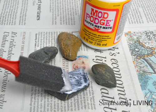 rocks with mod podge