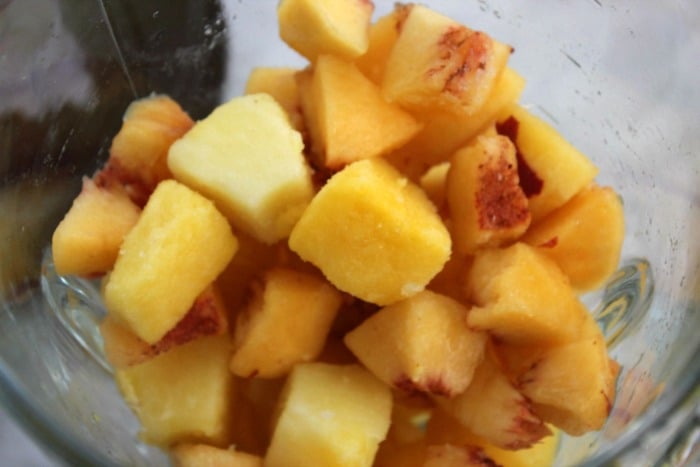peach and pineapple tropical smoothie step1