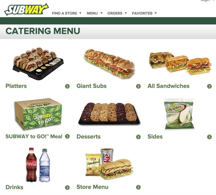subway catering menu