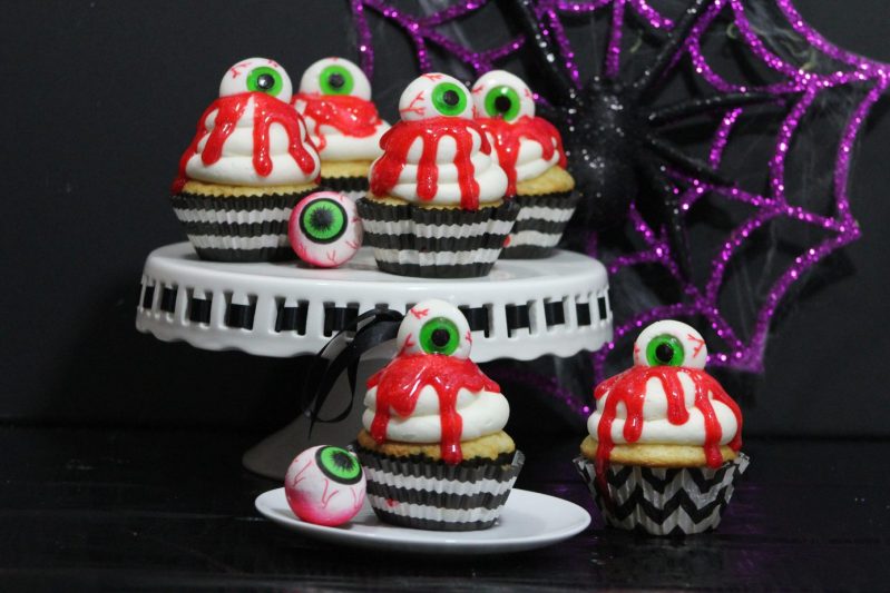 zombie eyeball cupcakes on plate