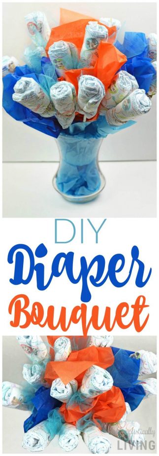 DIY Diaper Bouquet #diaper #diaperbouquet #babyshower #babyshowergifts #diapercake