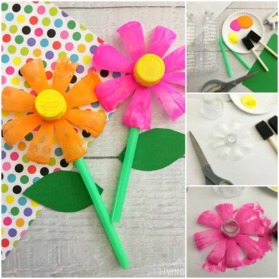 Plastic Bottle Flowers (Upcycle Project) - the perfect way to reuse all those plastic water bottles you'll use this summer! #plasticbottle #plastic #upcyclecrafts #flowers #flowercraft #kidcraft