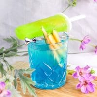 Blue Cake Cocktail with Melon Sugar Popsicle