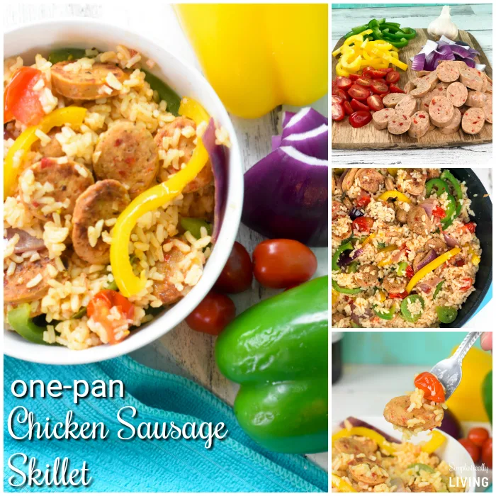 One-Pan Chicken Sausage Skillet - a delicious meal that can be made in one-pan in 30 minutes or less! #chickensausage #chicken #alfresco #onepan #onepanmeals #skillet @alfrescochicken | simplisticallyliving.com