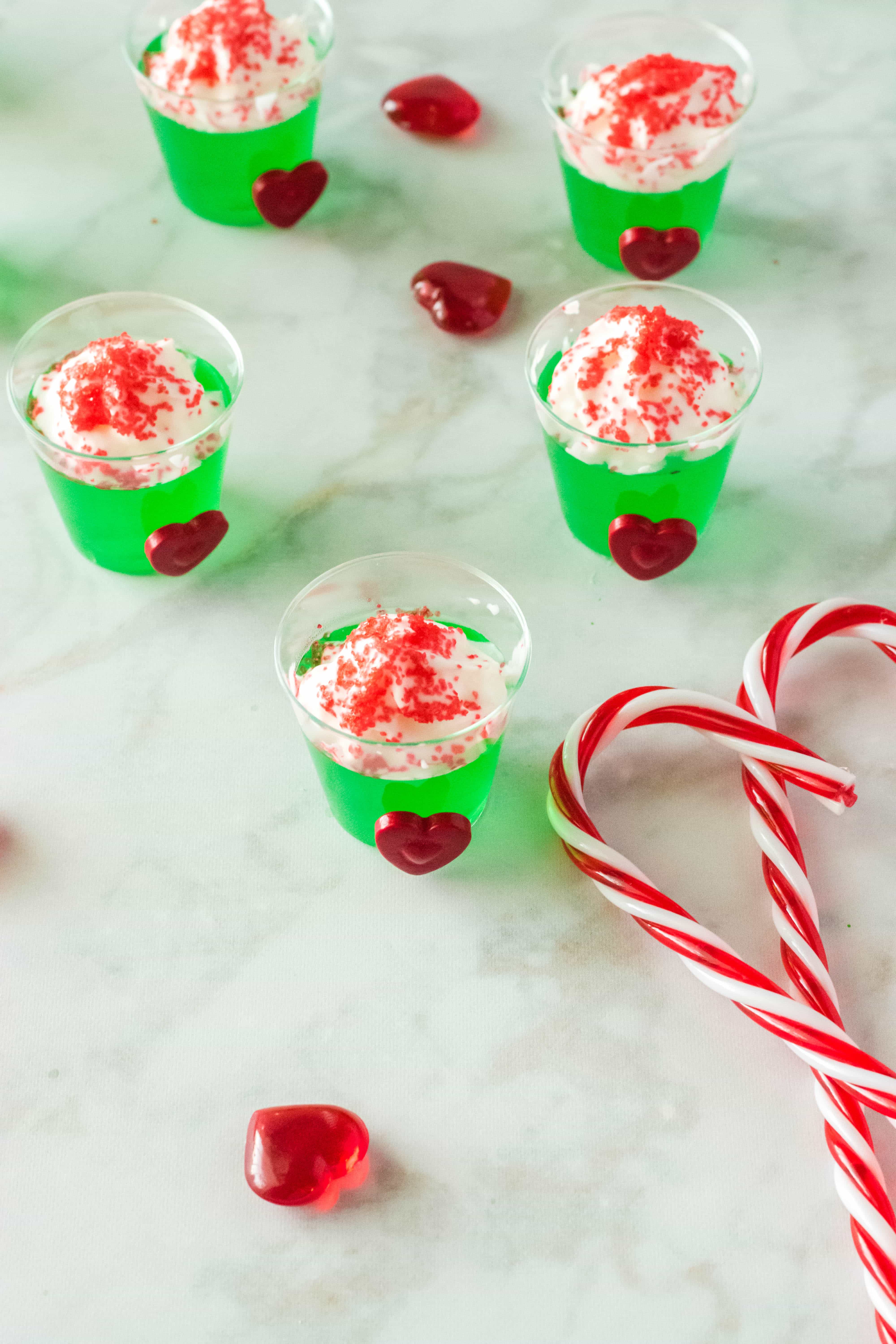 above view of grinch jello shots