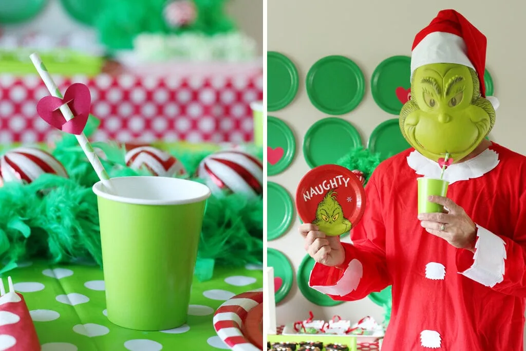 collage showing side by side images of grinch party ideas