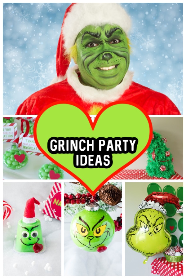 collage showing grinch party ideas