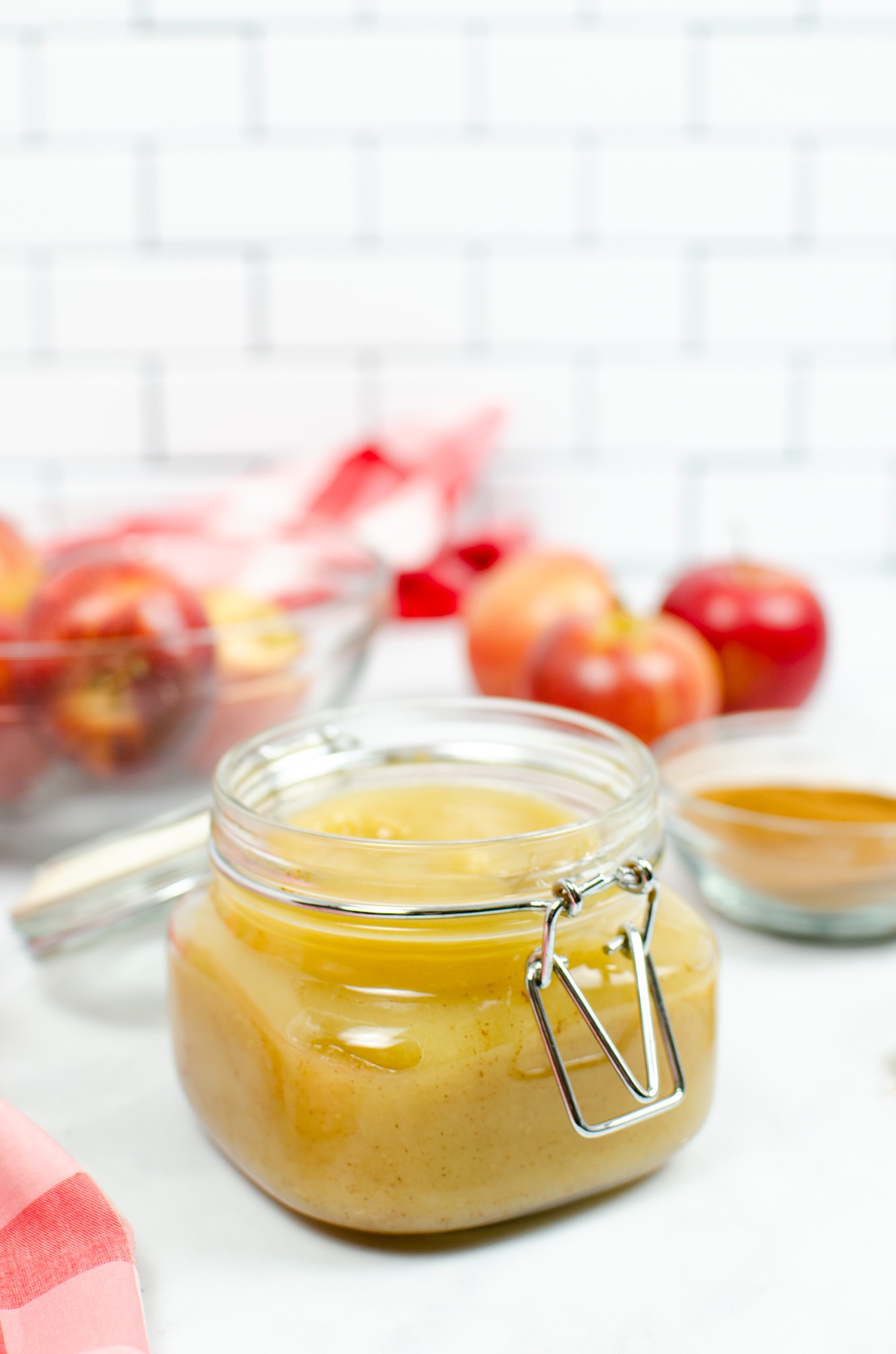 image of applesauce in a jar on a table