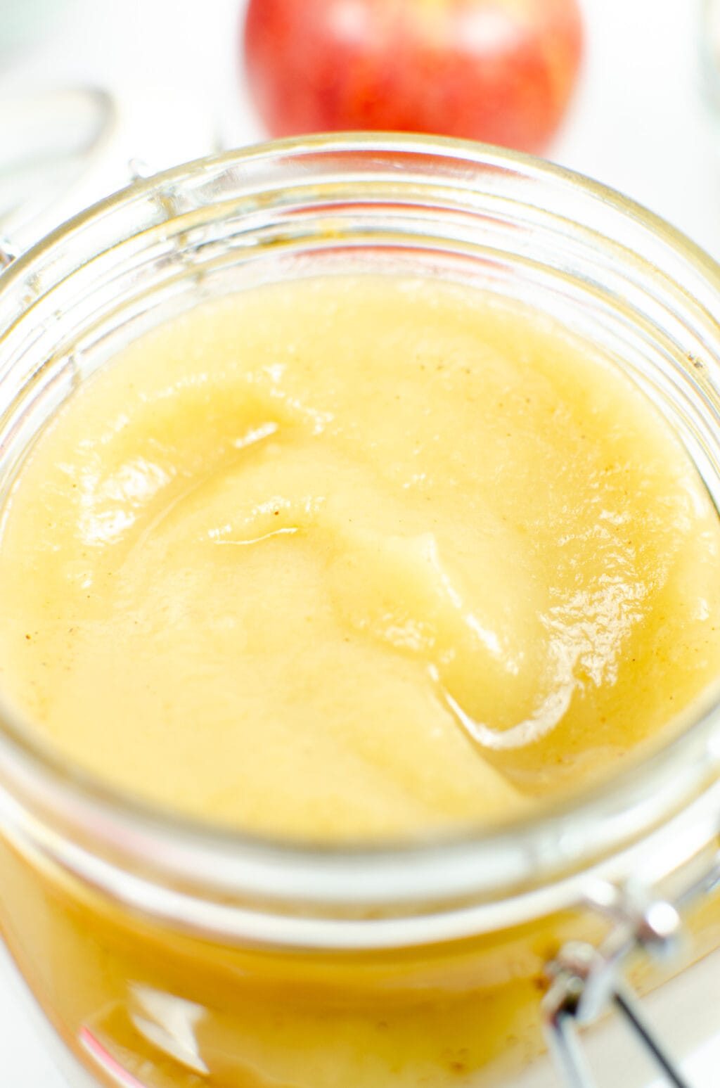 upclose picture of applesauce in a jar