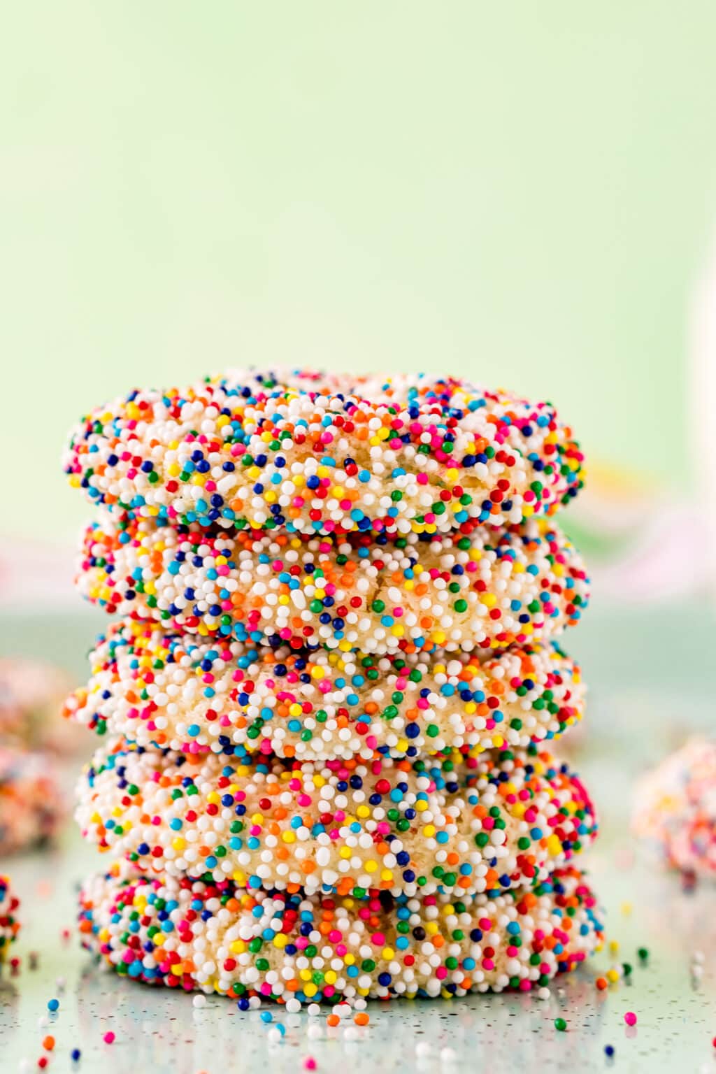 funfetti rainbow sprinkle cookies stacked 