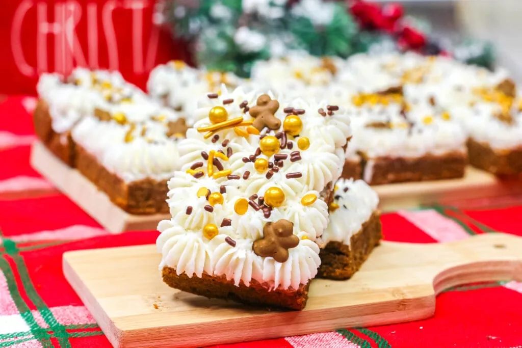 gingerbread cookie bars on a cutting board