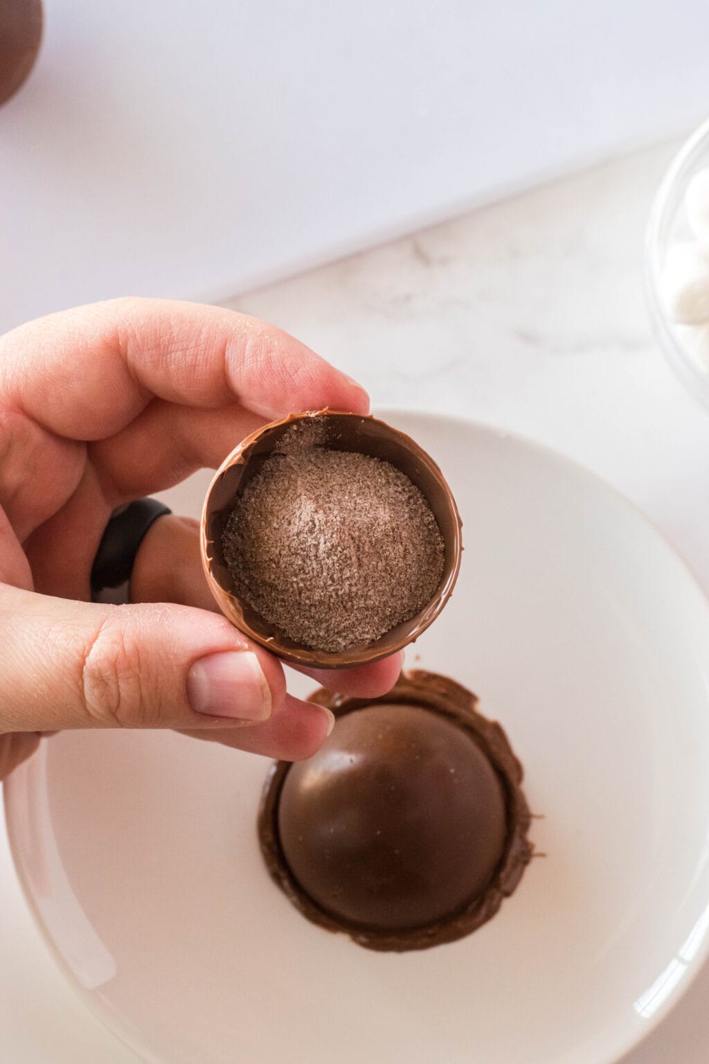 hot cocoa inside a chocolate ball