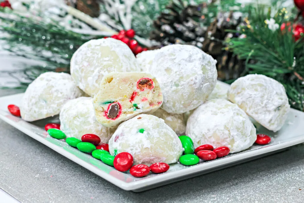 christmas snowball cookies on plate