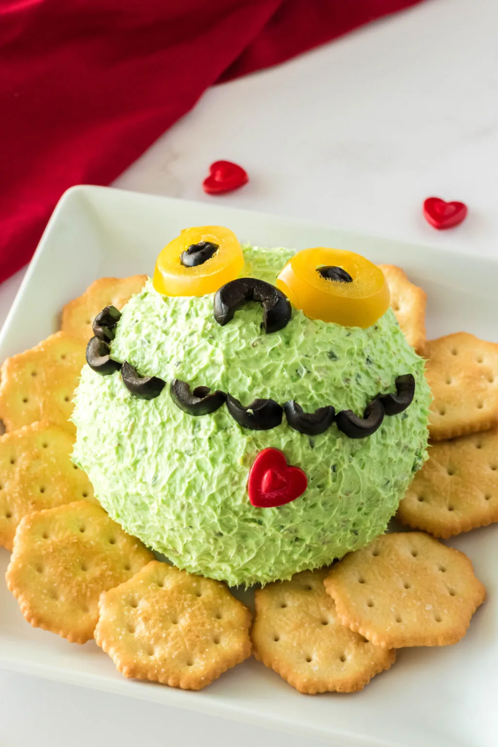 grinch cheese ball on plate
