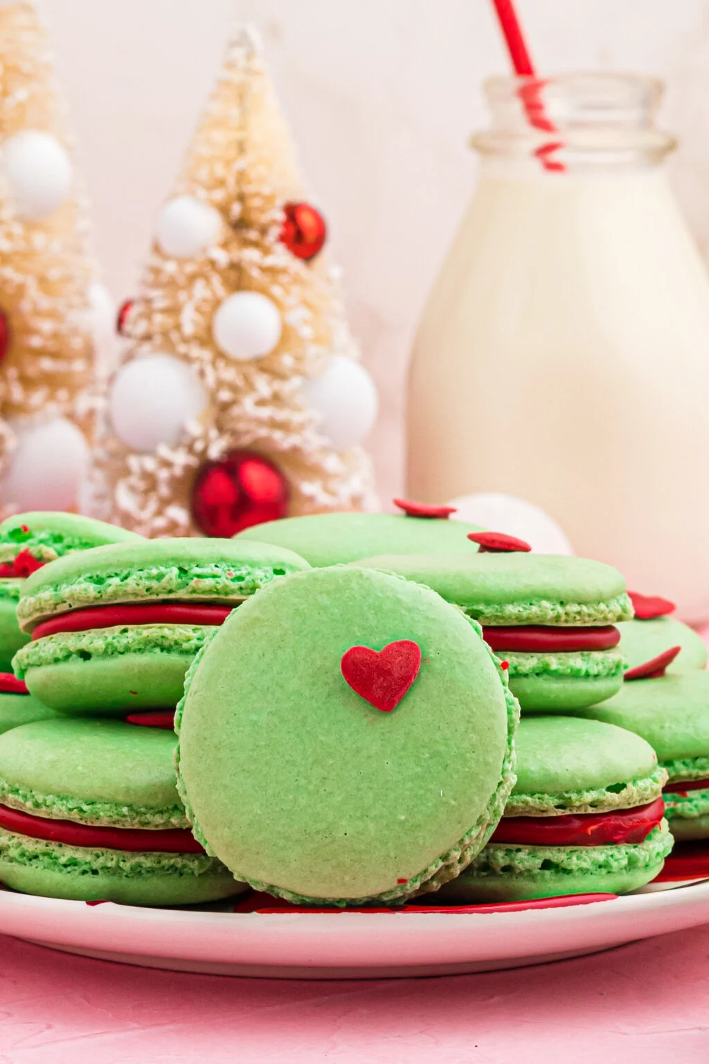 grinch macarons on plate