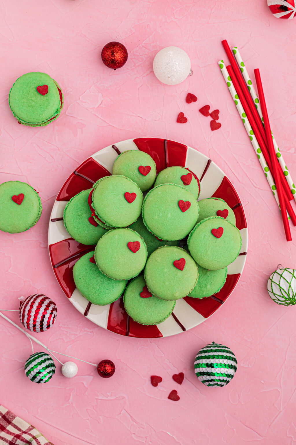 grinch macarons on plate