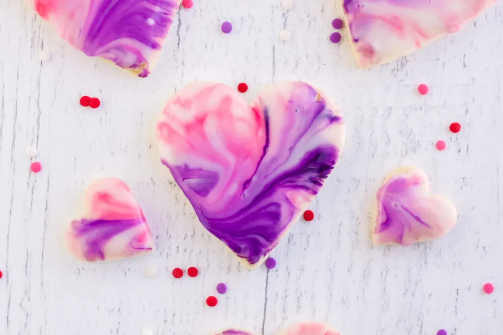 marbled heart cookie on a table