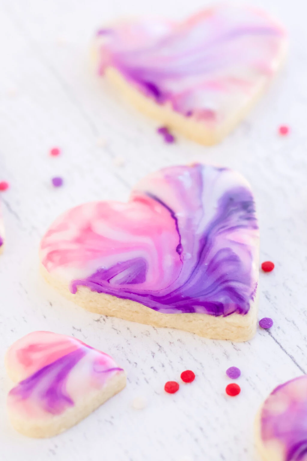 marbled heart cookie on table