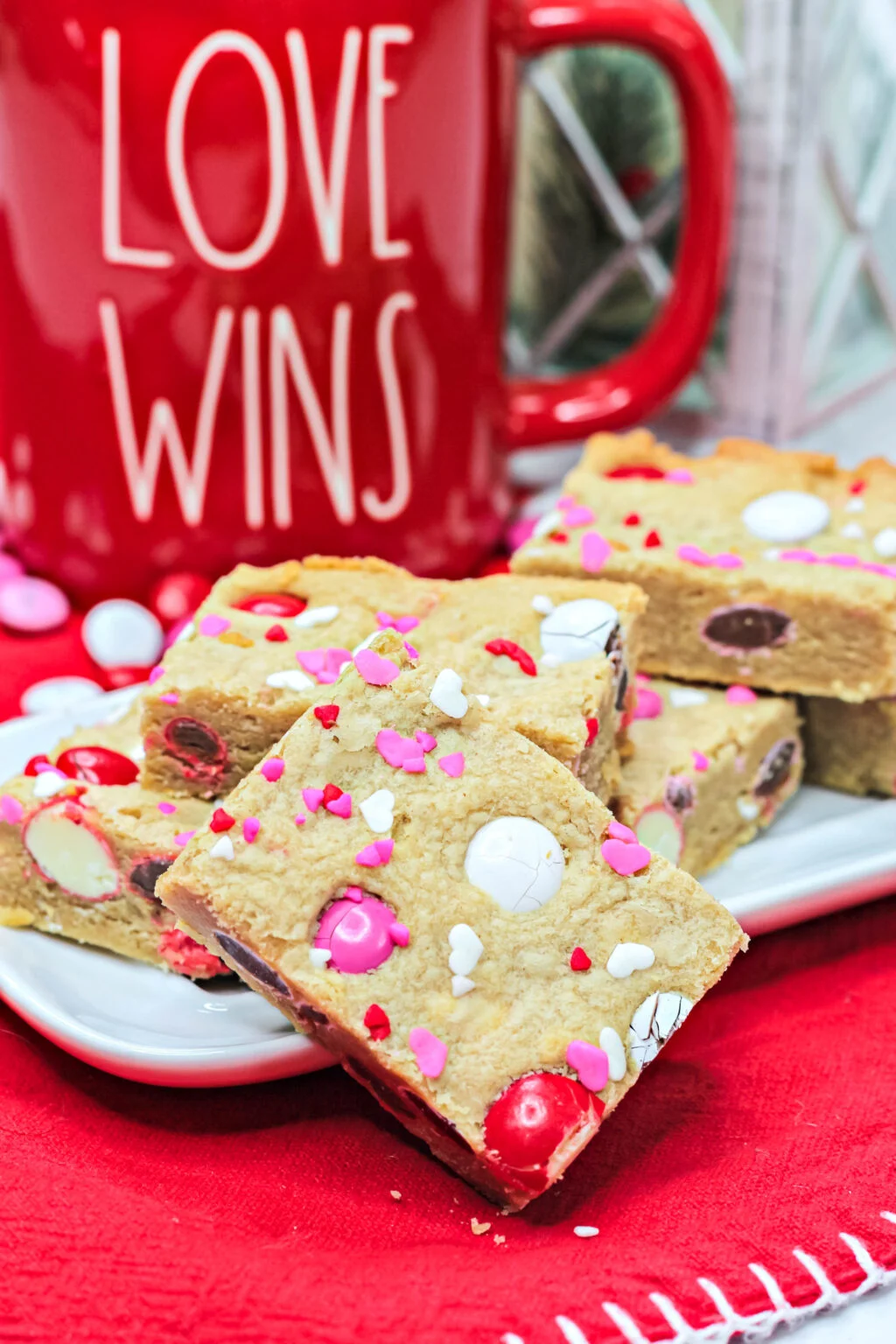 valentine sugar cookie bars on a plate