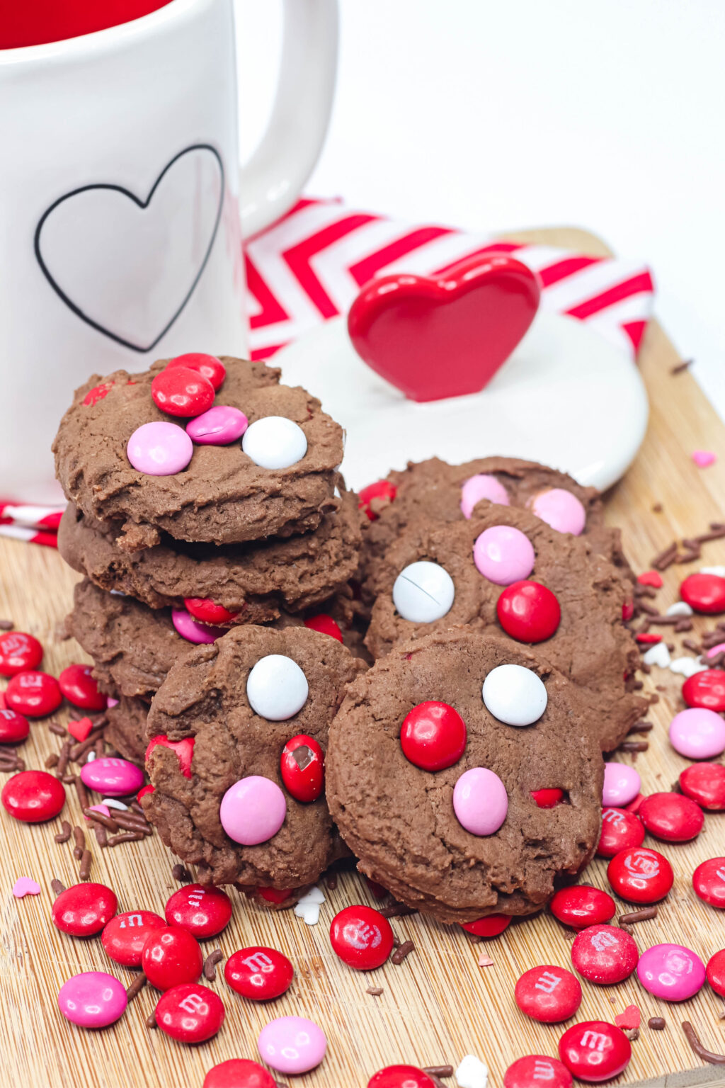 chocolate valentine cookies on a table
