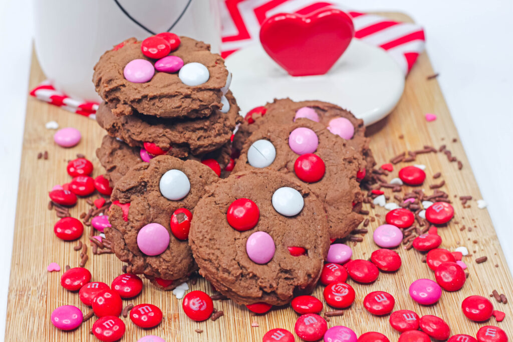 chocolate valentine cookies on a table