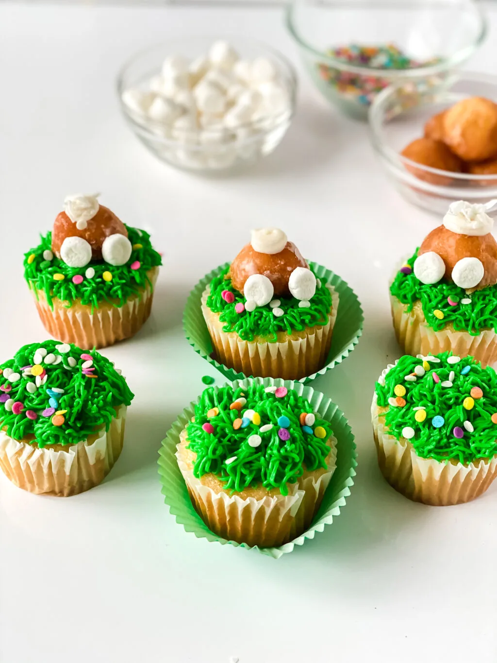 bunny butt cupcakes on table