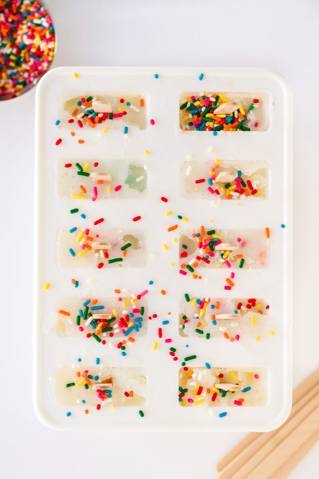 cake mix popsicles being made
