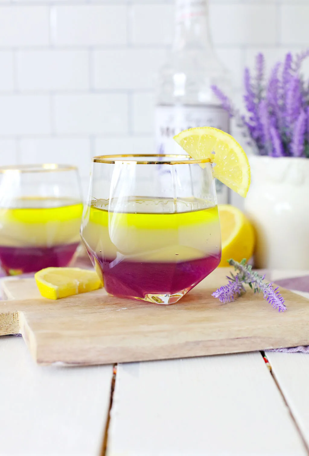 layered lavender lemon cocktail in a glass