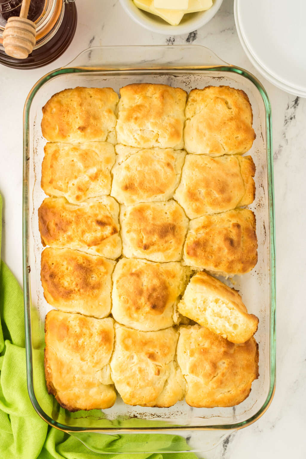 mountain dew biscuits in a glass baking dish