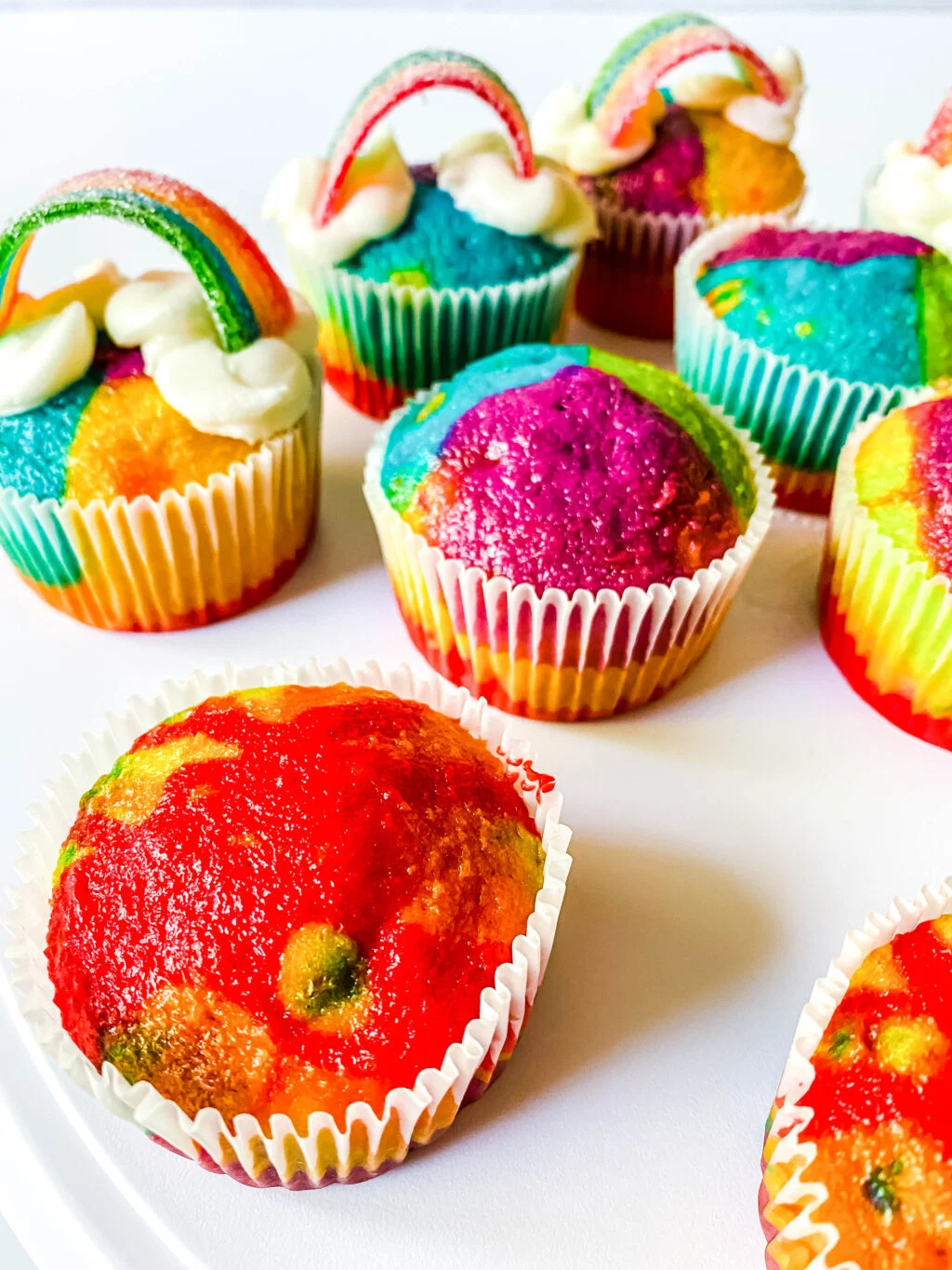 easy rainbow cupcakes on table