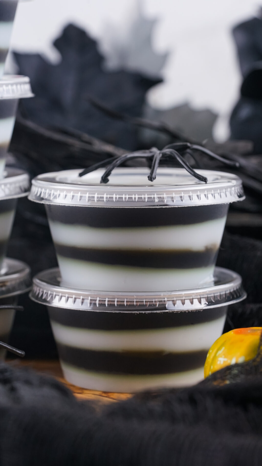 jack skellington jello shots with lids on a table