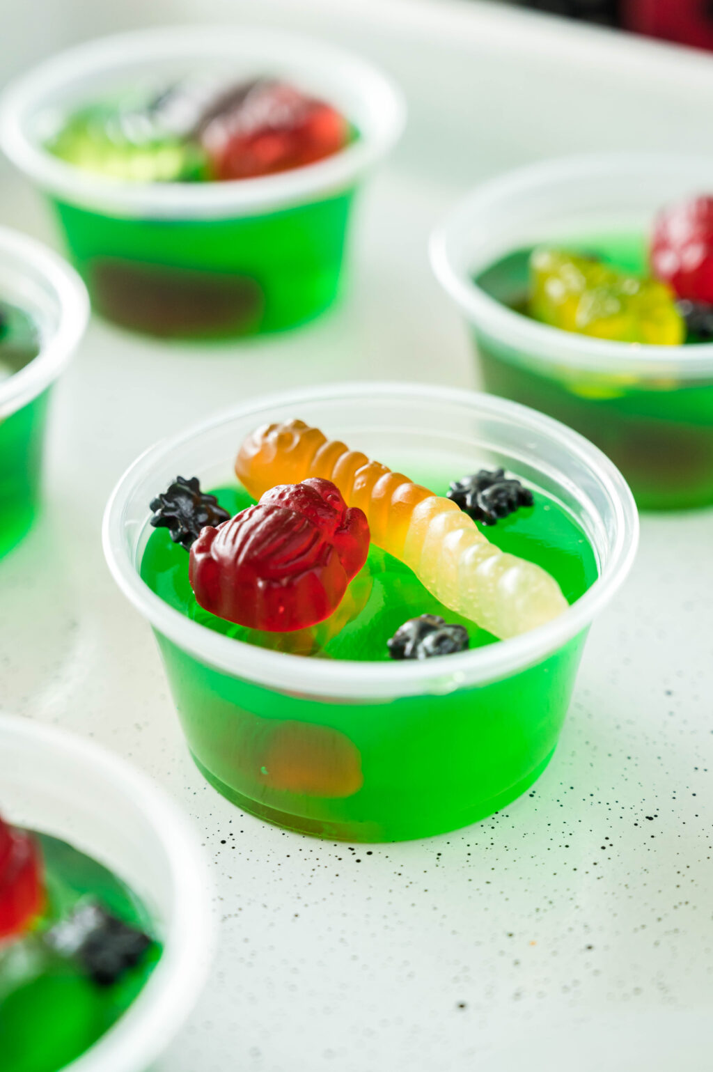 up close shot of oogie boogie jello shots