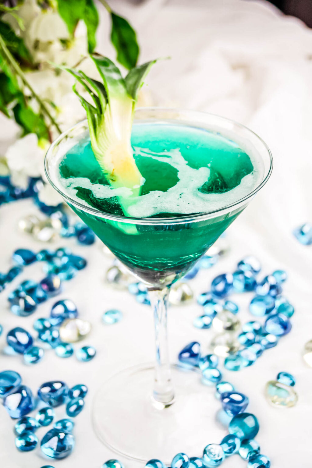 blue ocean drink in a cocktail glass