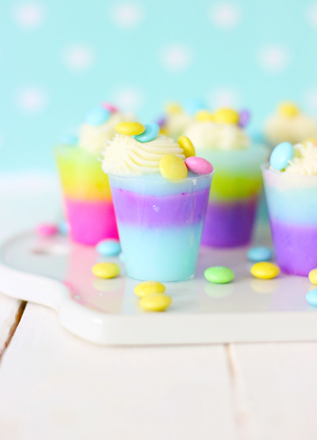 colorful easter jello shots on a table ready to serve