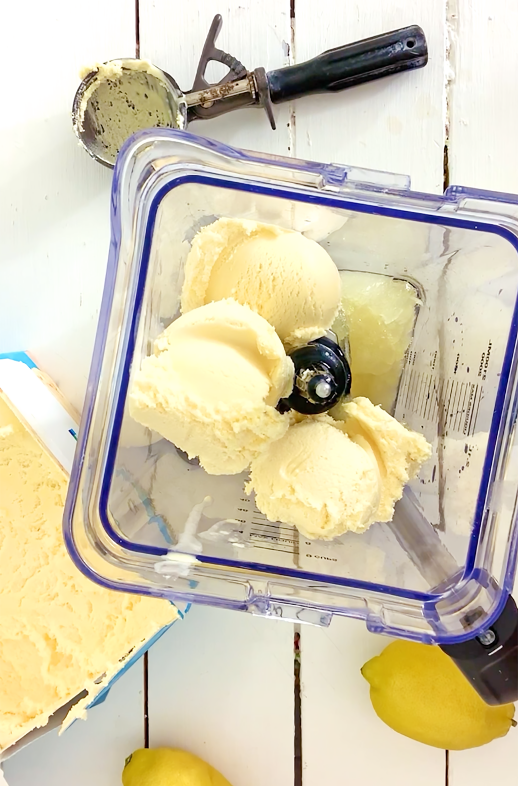 ice cream scoops in a blender