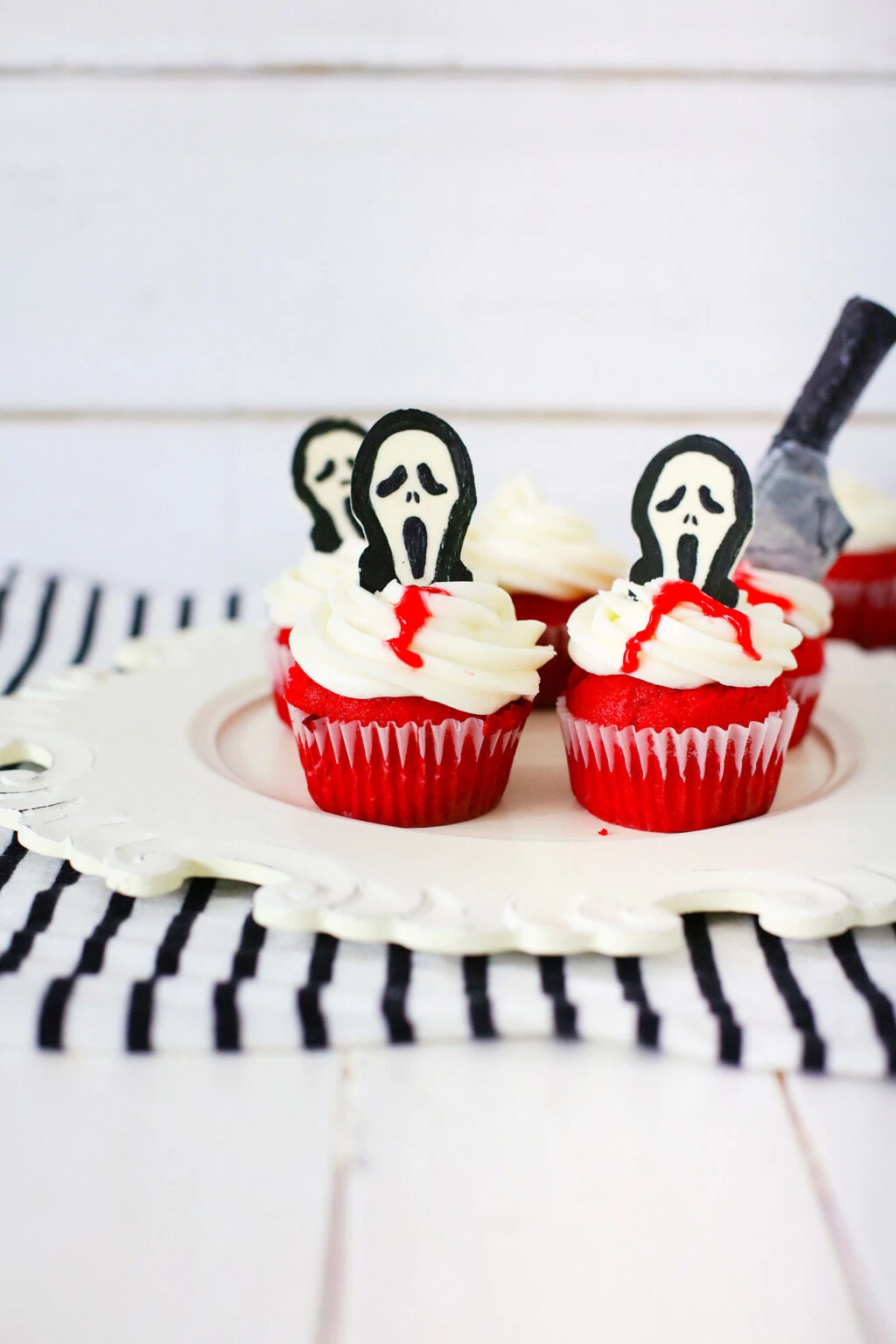scream cupcakes on a white plate