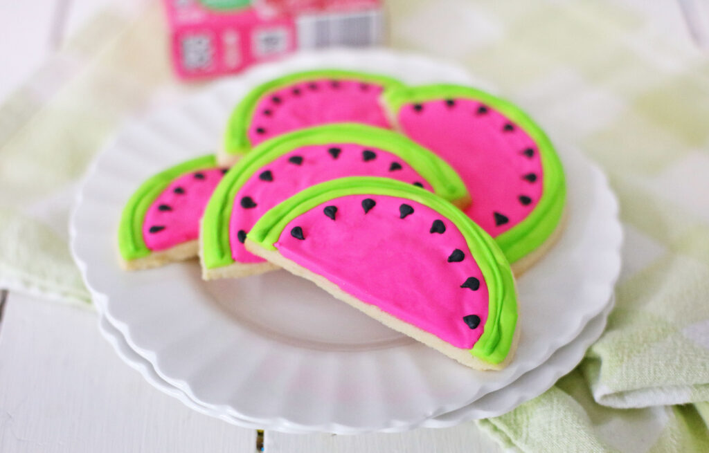 watermelon cookies on a round white plate