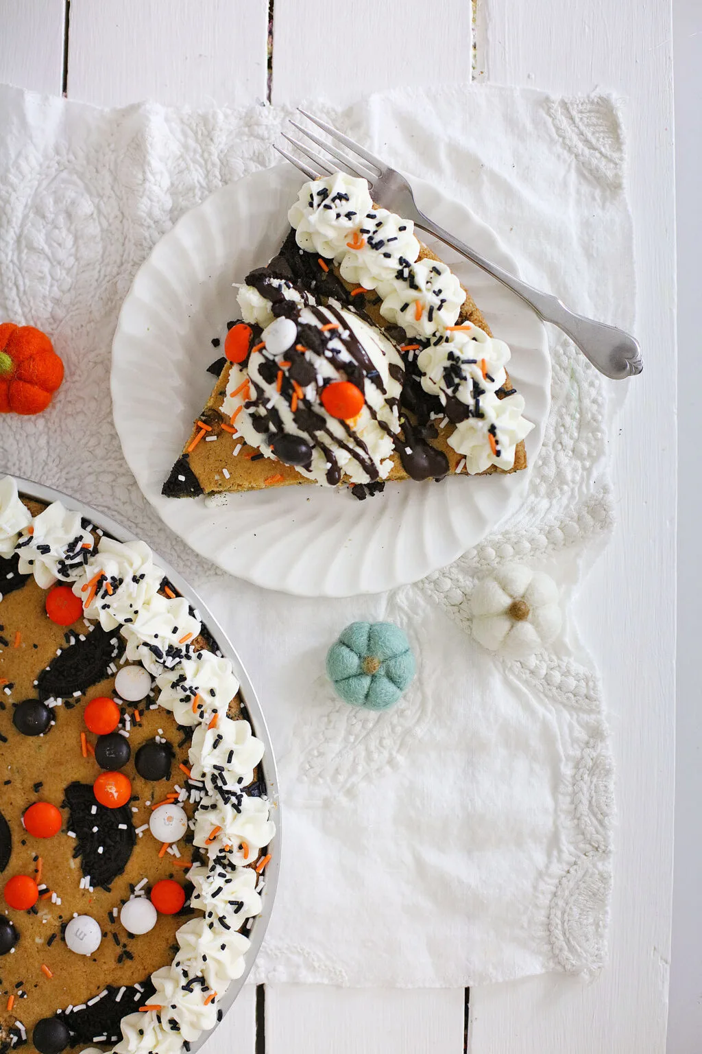 halloween cookie cake cut into slices