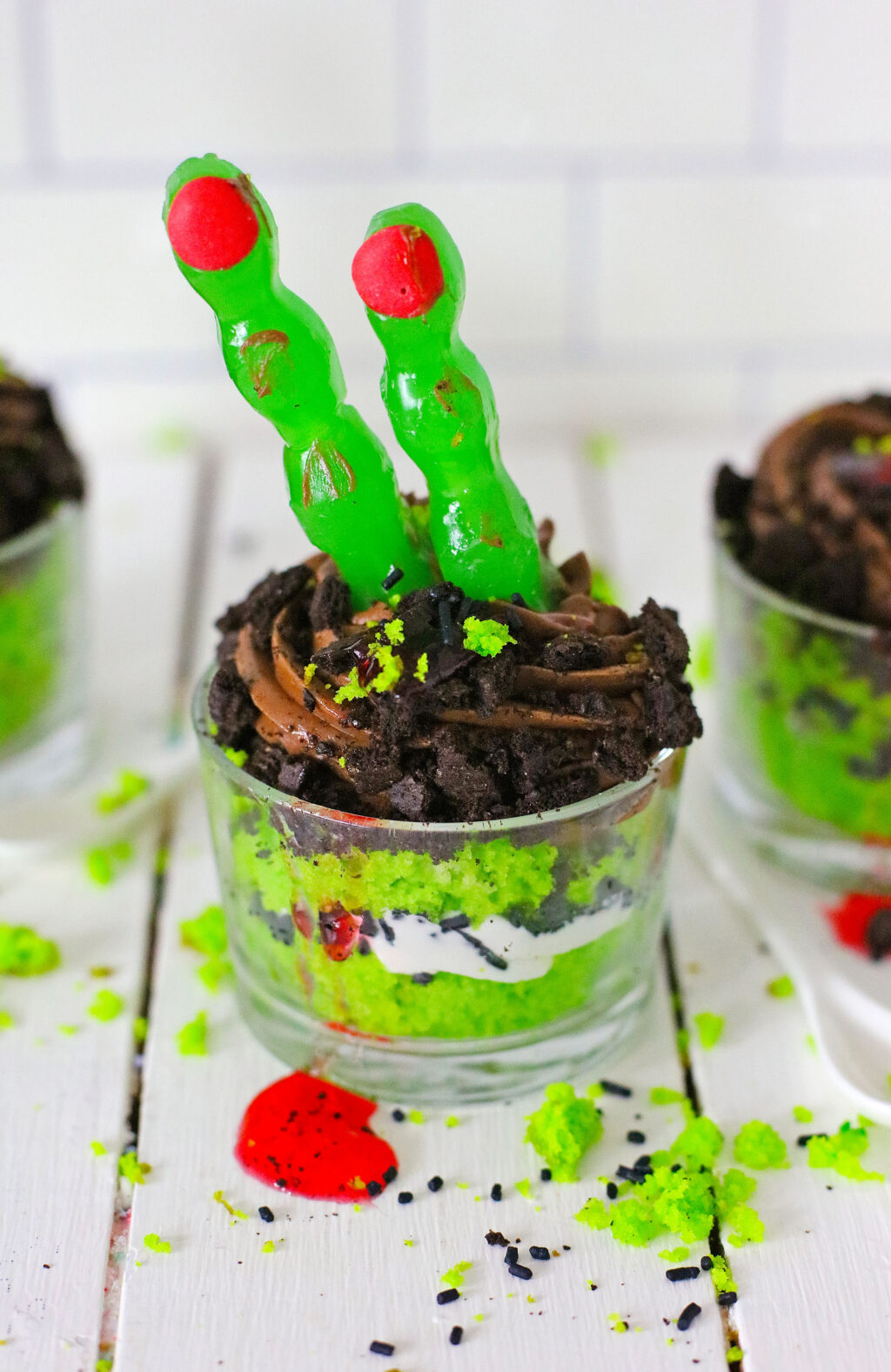 zombie finger cakes in large glass bowl