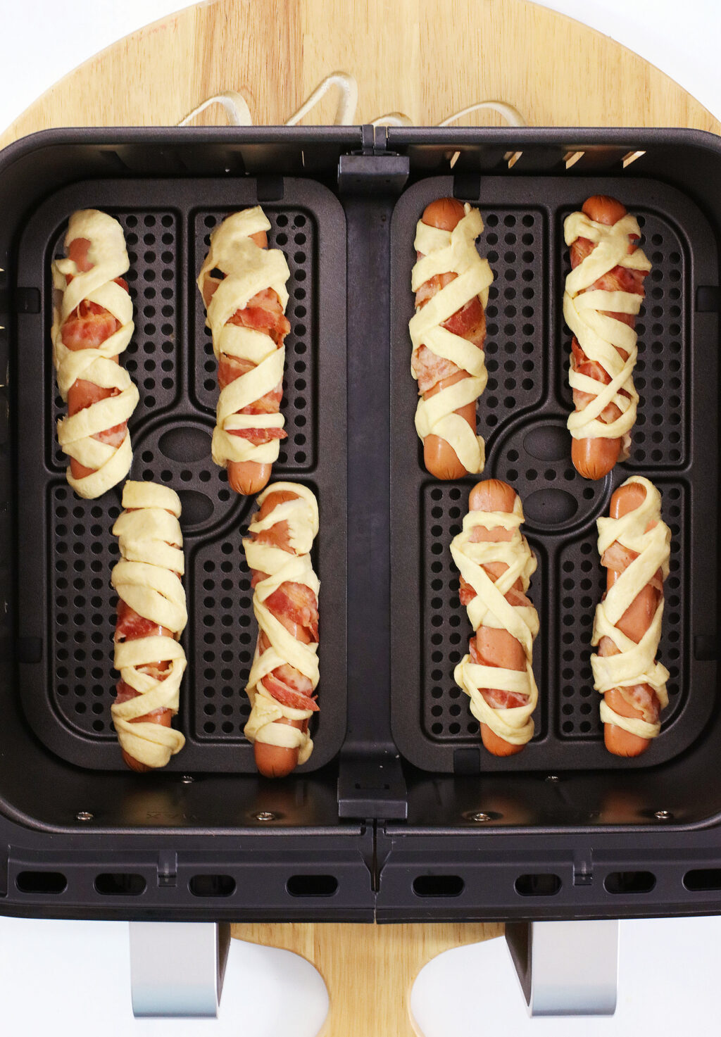 mummy hot dogs on air fryer tray
