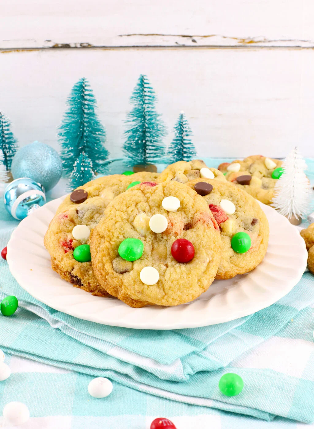 air fryer christmas cookies on a white round plate