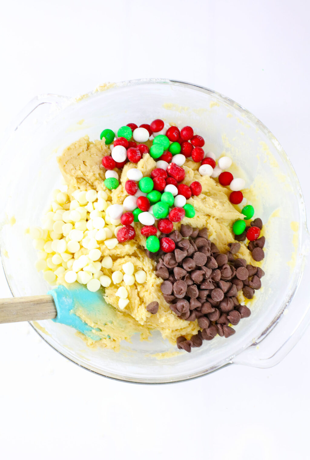 cookie dough ingredients in a large clear bowl