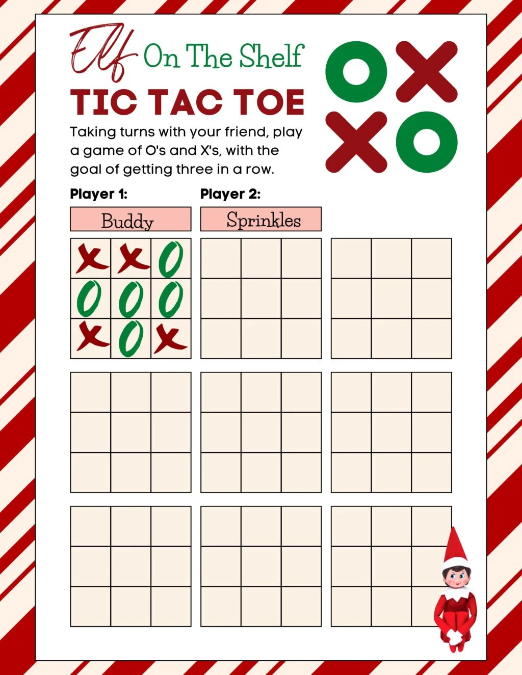 example image of how to play elf on the shelf tic tac toe