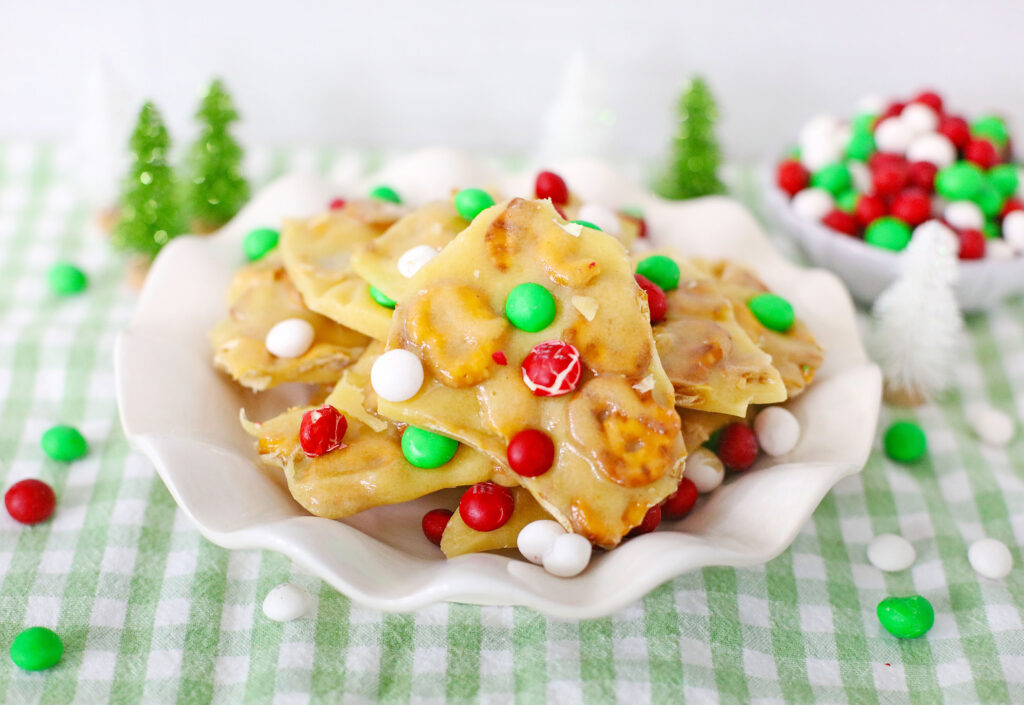 plate of nut free christmas brittle