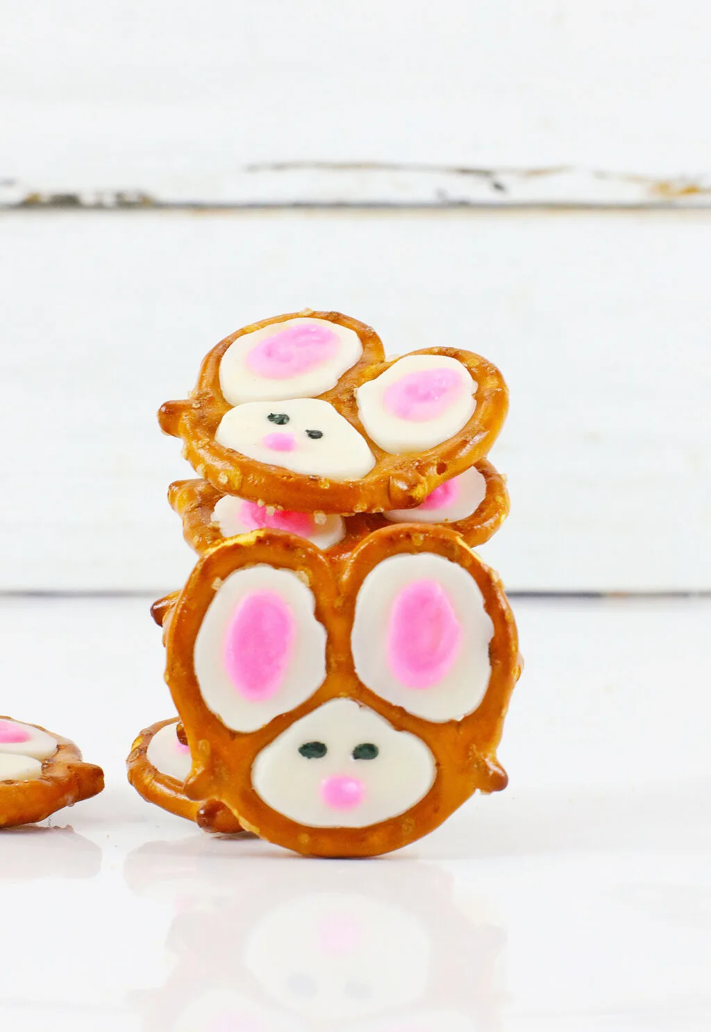 stacked bunny pretzels on white table
