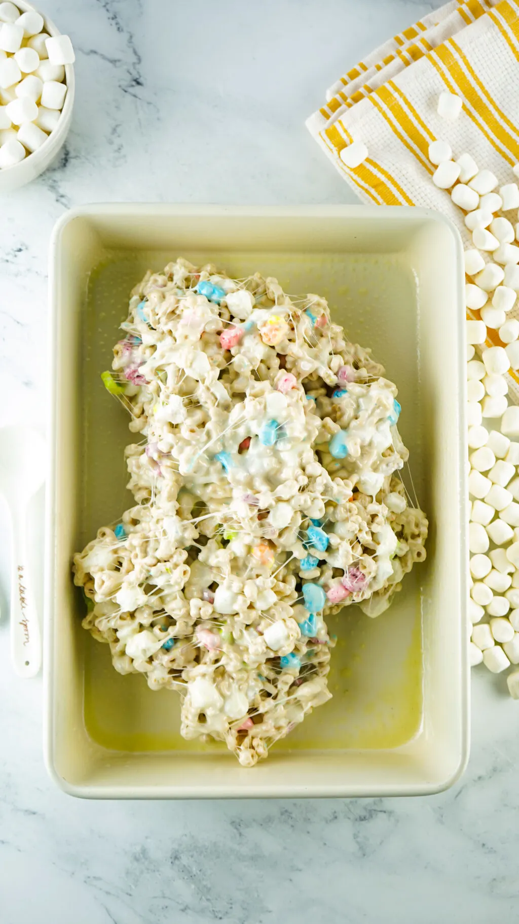lucky charms rice krispies spread into pan